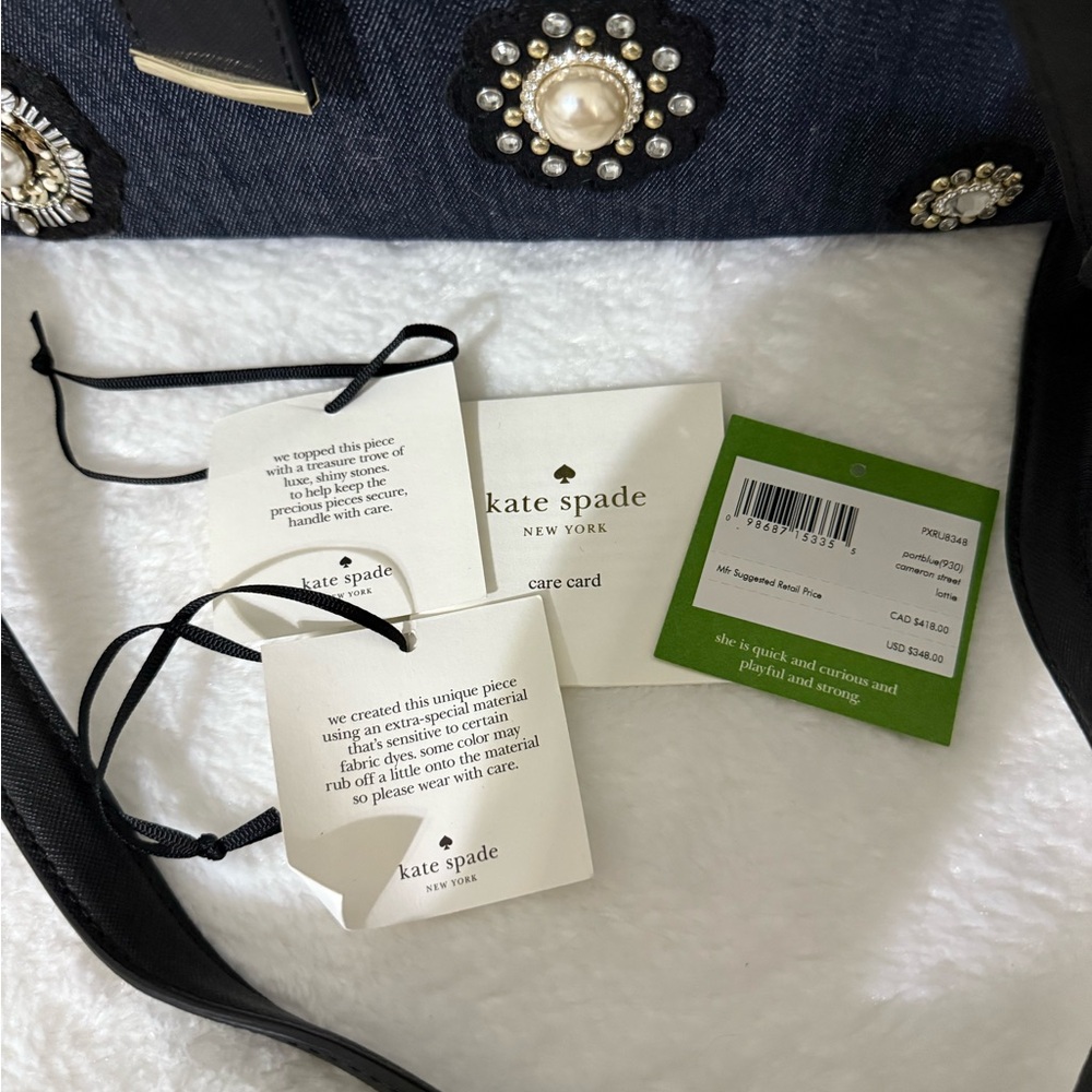 Kate Spade NWOT Embellished Cameron Street Lottie Denim Blue Pearls Orig $348 - Picture 13 of 14